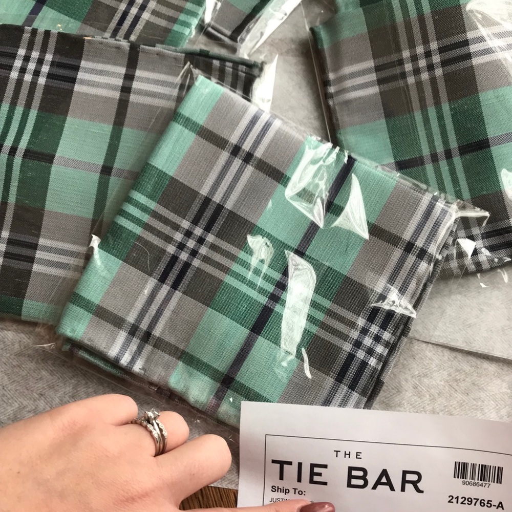 NWT Plaid mint Pocket squares from The Tie Bar