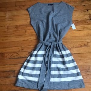 Boatneck heather grey belted dress