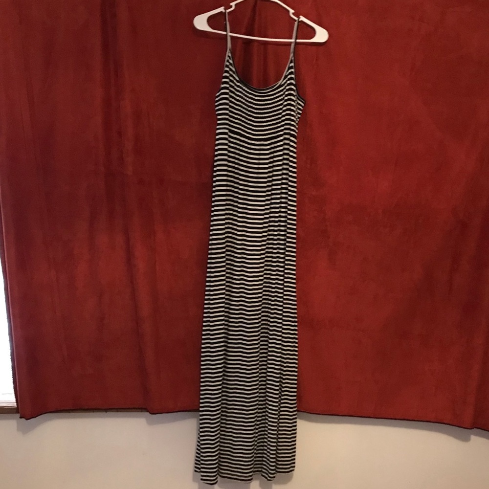 Black and white striped maxi dress.