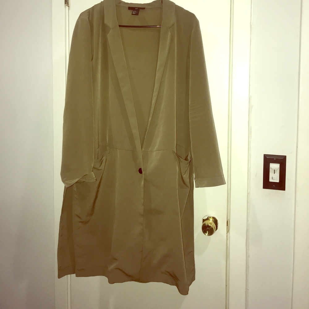 Trendy Long Olive Blazer with Side Slits