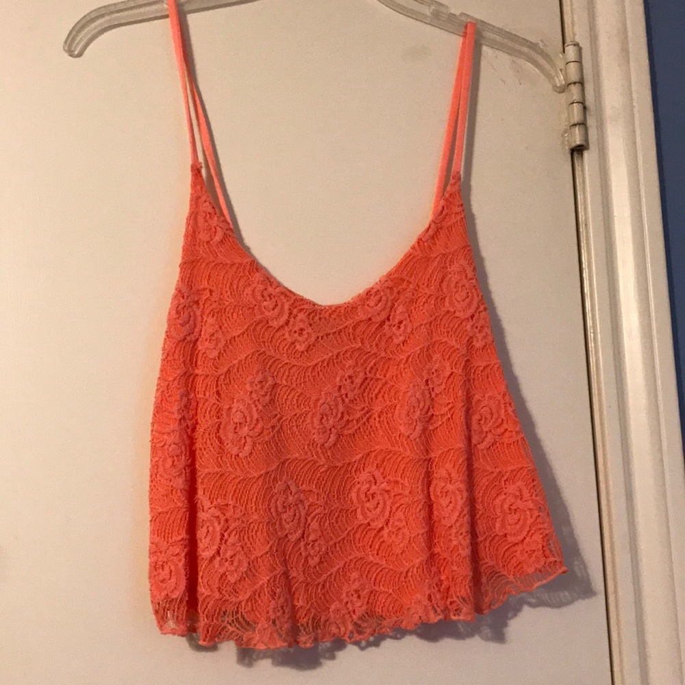 Coral lace crop top