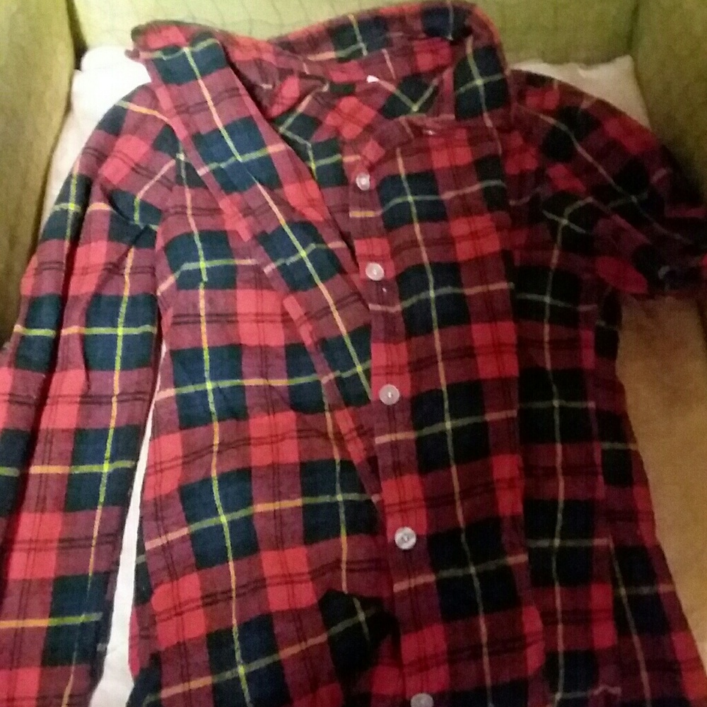 Grunge Red and Black Plaid Button up Shirt