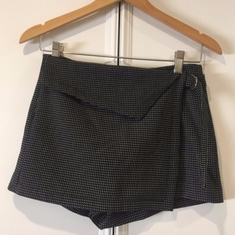 Zara Black Belted Asymmetric Polka Dot Skort XS