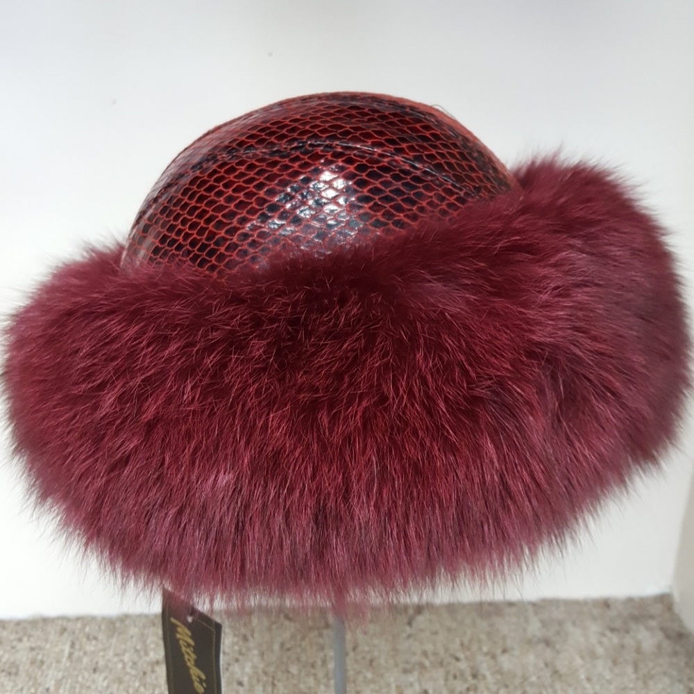 Embossed Leather With Fox Fur Hat
