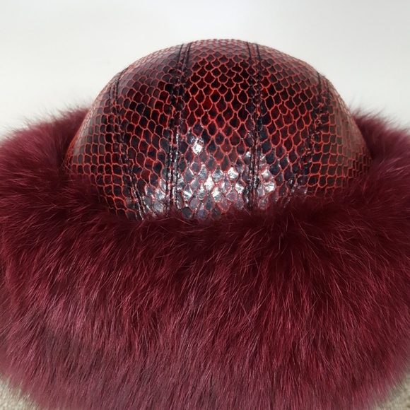 Embossed Leather With Fox Fur Hat - Picture 2 of 2