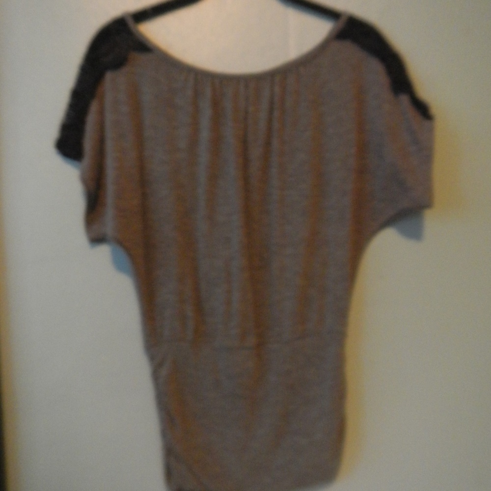 Gray top with black crotchet shoulders