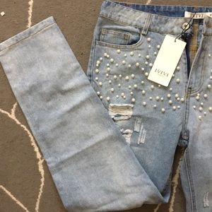 Pearl embellished jeans