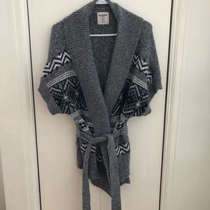 Grey black white wrap sweater