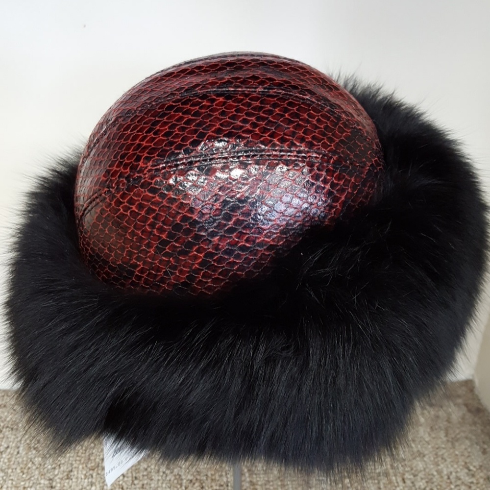 Embossed Leather With Fox Fur Hat