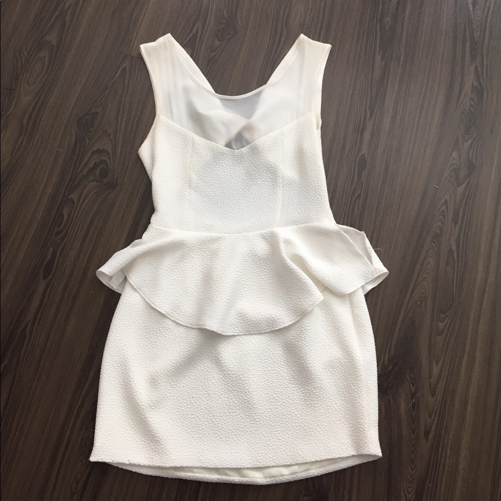 White cocktail dress w/sheer detail & back cutout
