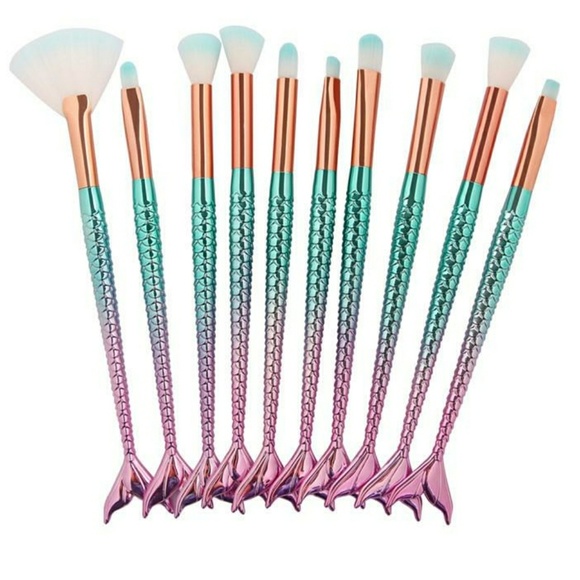 10 PC Mermaid Makeup Brush Set - Picture 2 of 5