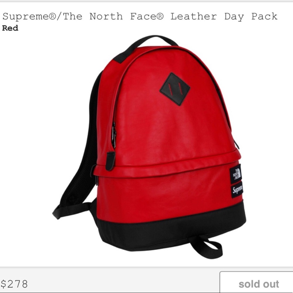 NWT Supreme x North Face 💯 genuine leather backpack 🎒 Red