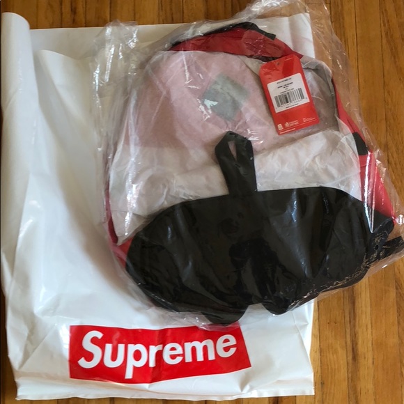 NWT Supreme x North Face ? genuine leather backpack ? Red main image 6