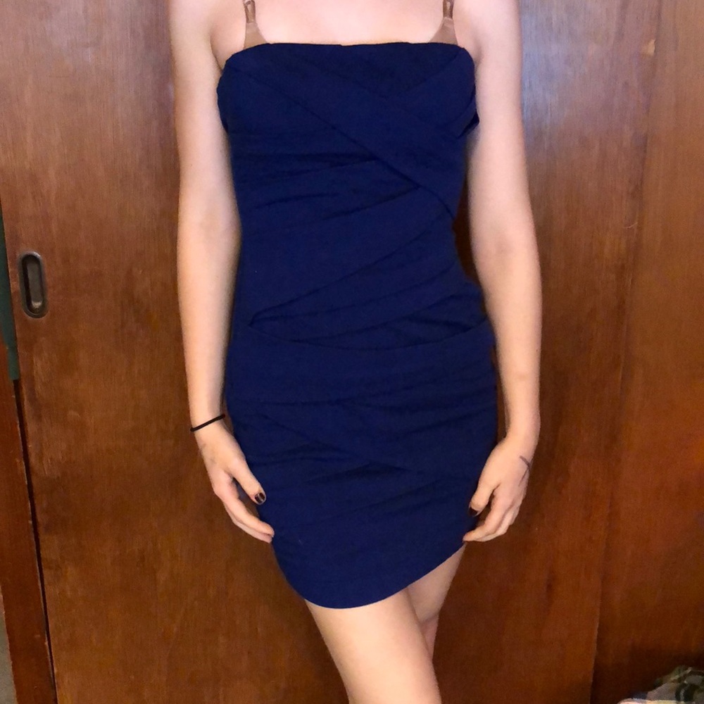 Strapless Blue Homecoming Dress