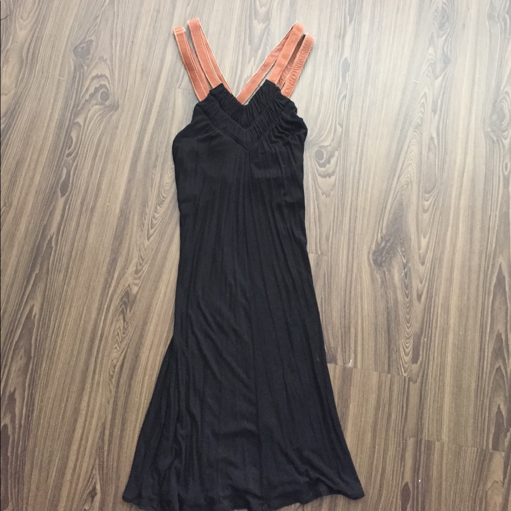 Black dress with leather strap detail