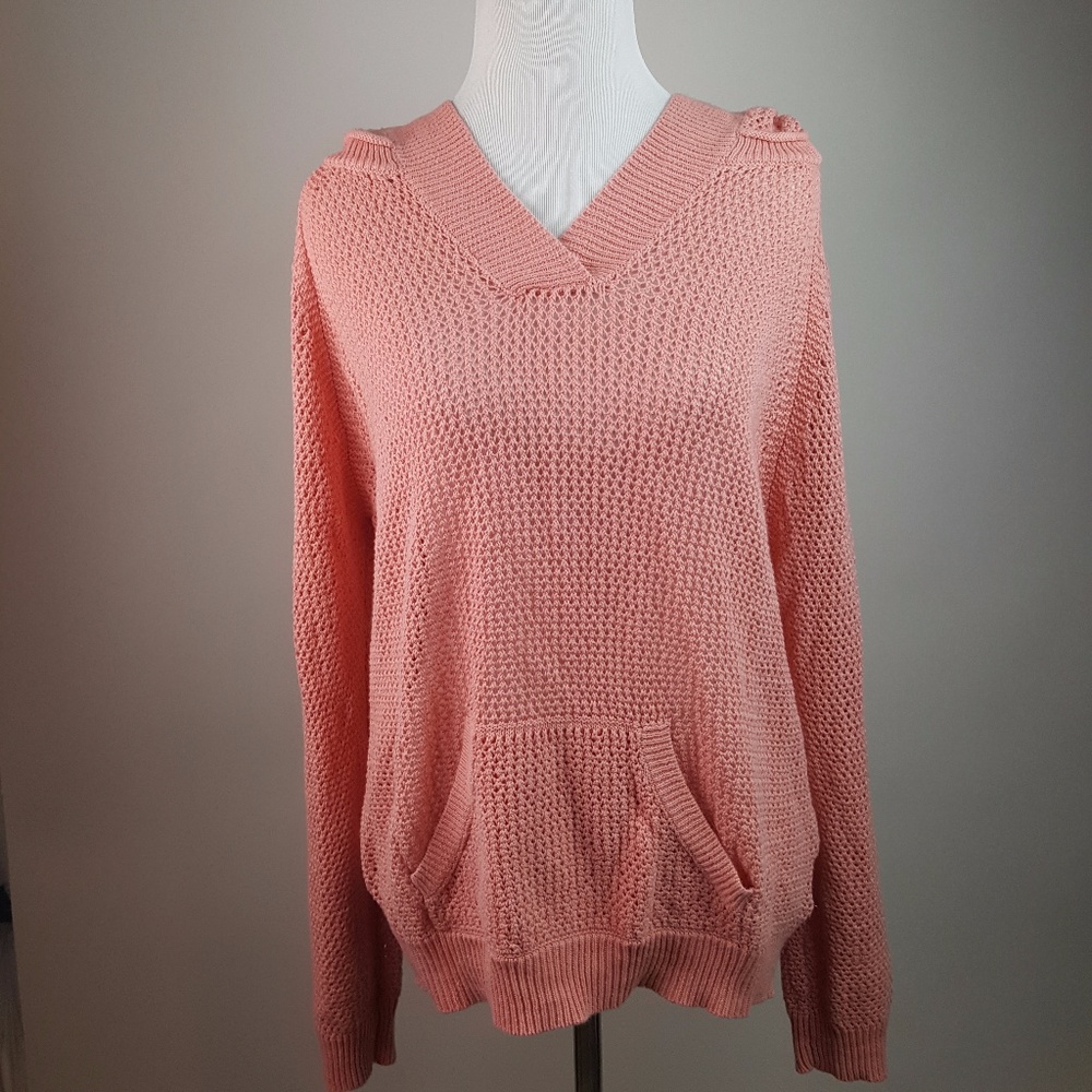 Shirt 469 Peach Popover Sweater Hoodie Sz L AT40