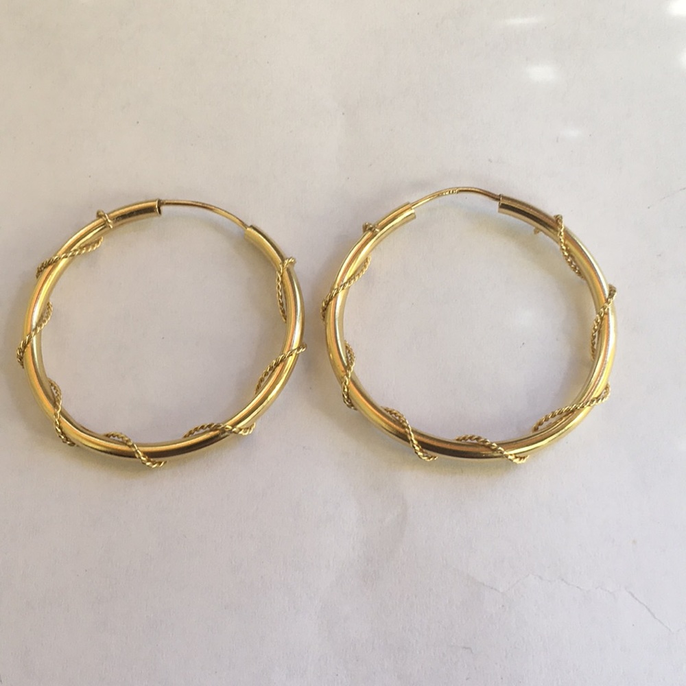 Vintage 14K Solid Yellow Gold Hoops Earrings