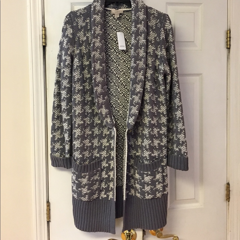 Loft one button houndstooth cardigan / coat