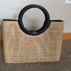 Wicker purse. Tan and black.