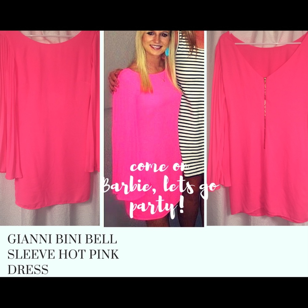 Gianni Bini hot pink bell sleeve dress