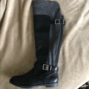 Black/Grey Wide Calf Knee High Boots