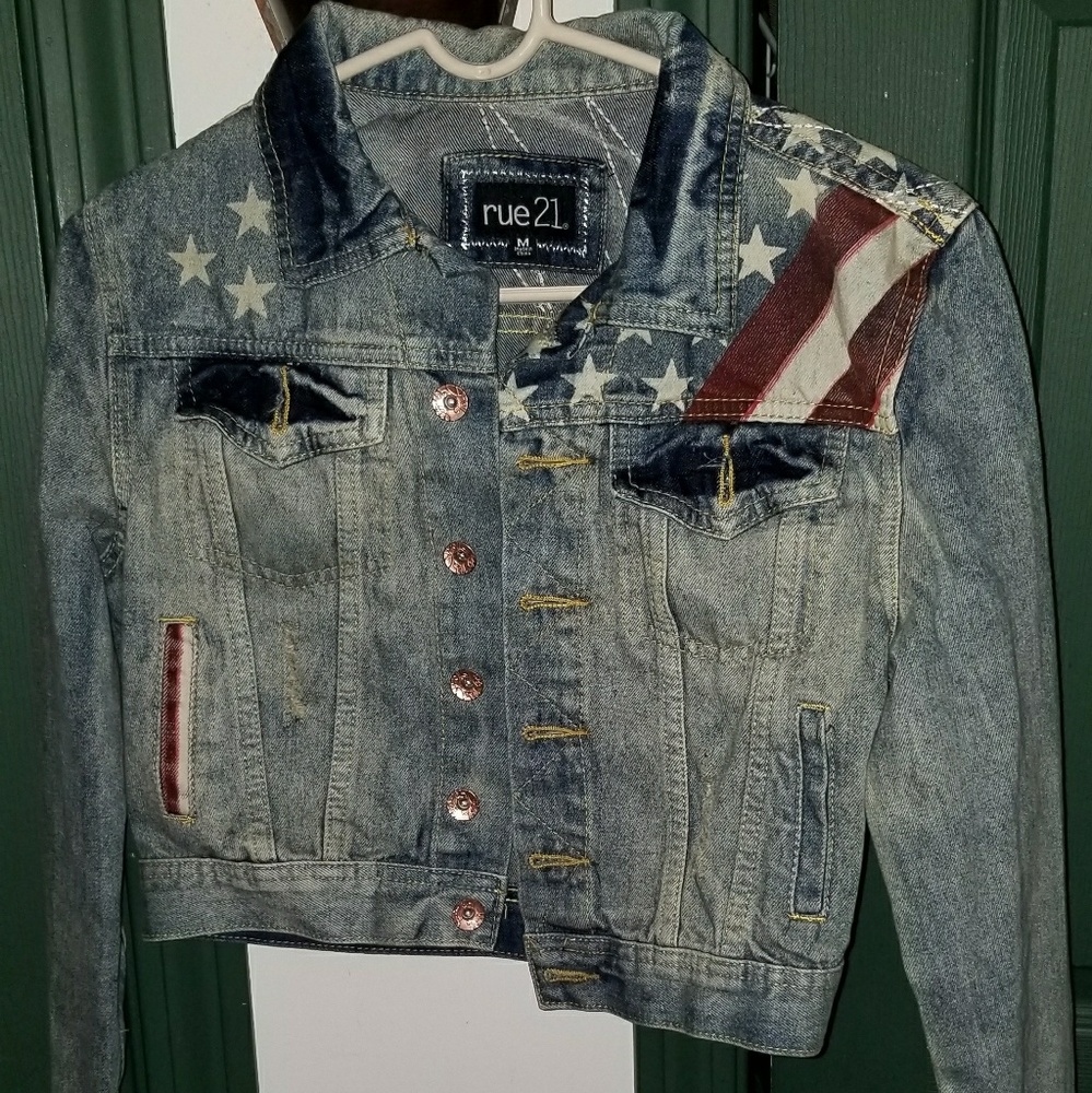 American flag printed jean jacket