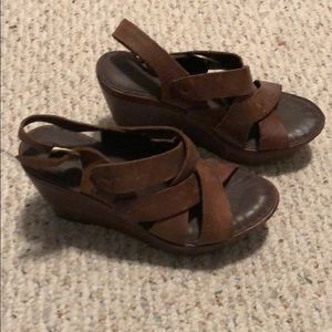 Distressed leather wedges