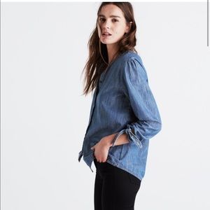 Madewell denim tie sleeve shirt