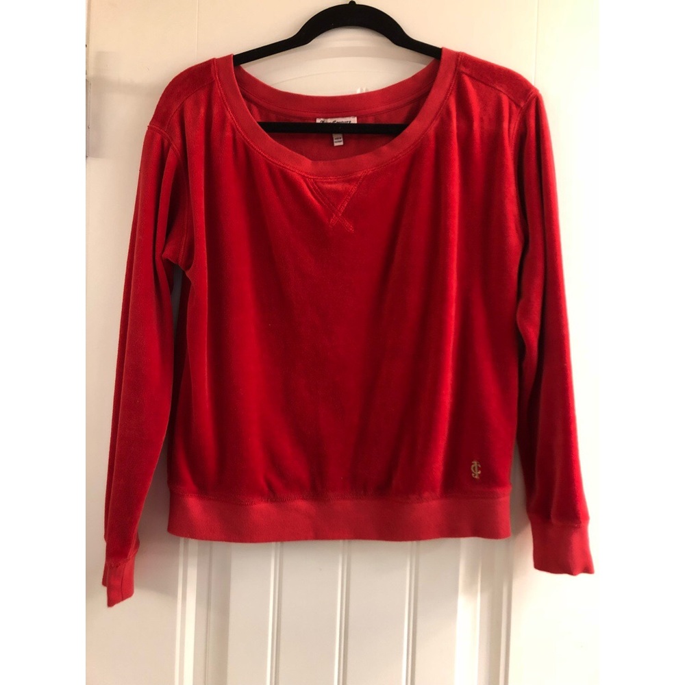 Juicy Couture Red Track Velour Pullover Sweatshirt