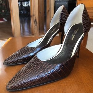 Brown Embossed Reptile Leather Stilettos