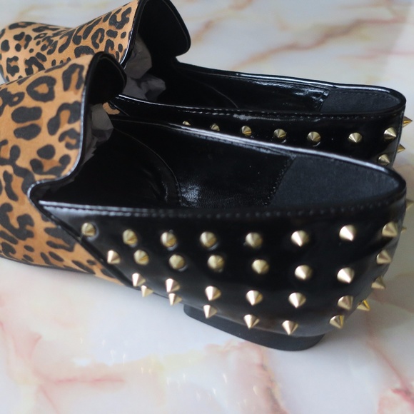 Leopard Spiked Loafs Faux Suede and Leather Flats - Picture 6 of 8