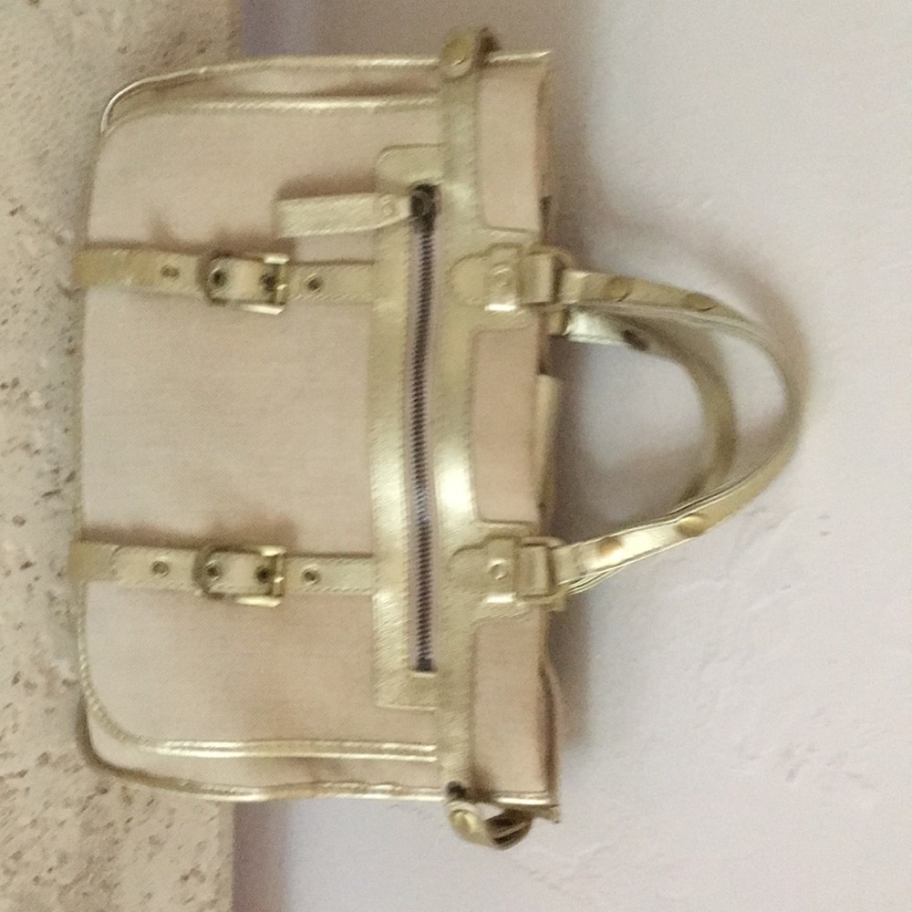 Rafe New York canvas & gold leather trim handbag