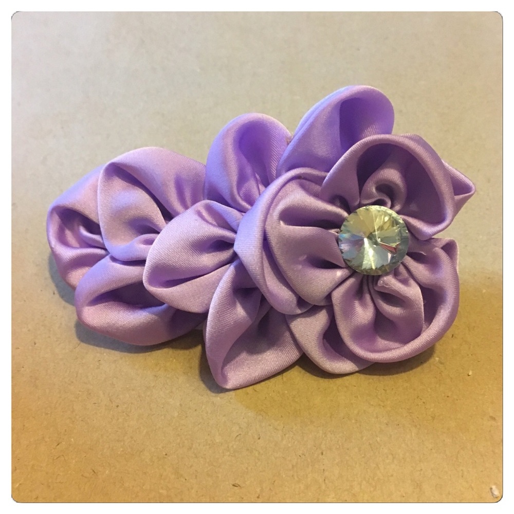 Satin Flowers and Rhinestone French Hair Clip