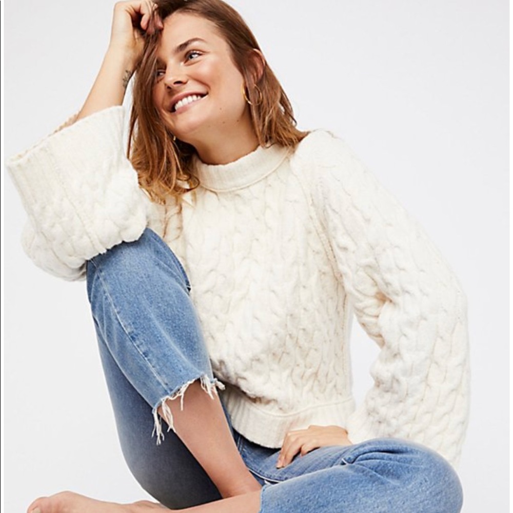 FP NWT Oatmeal Chunky Cable Knit Bell Sweater