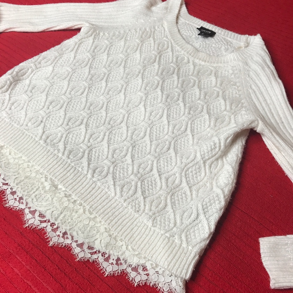 White Lace Trim Sweater by Nicole Miller