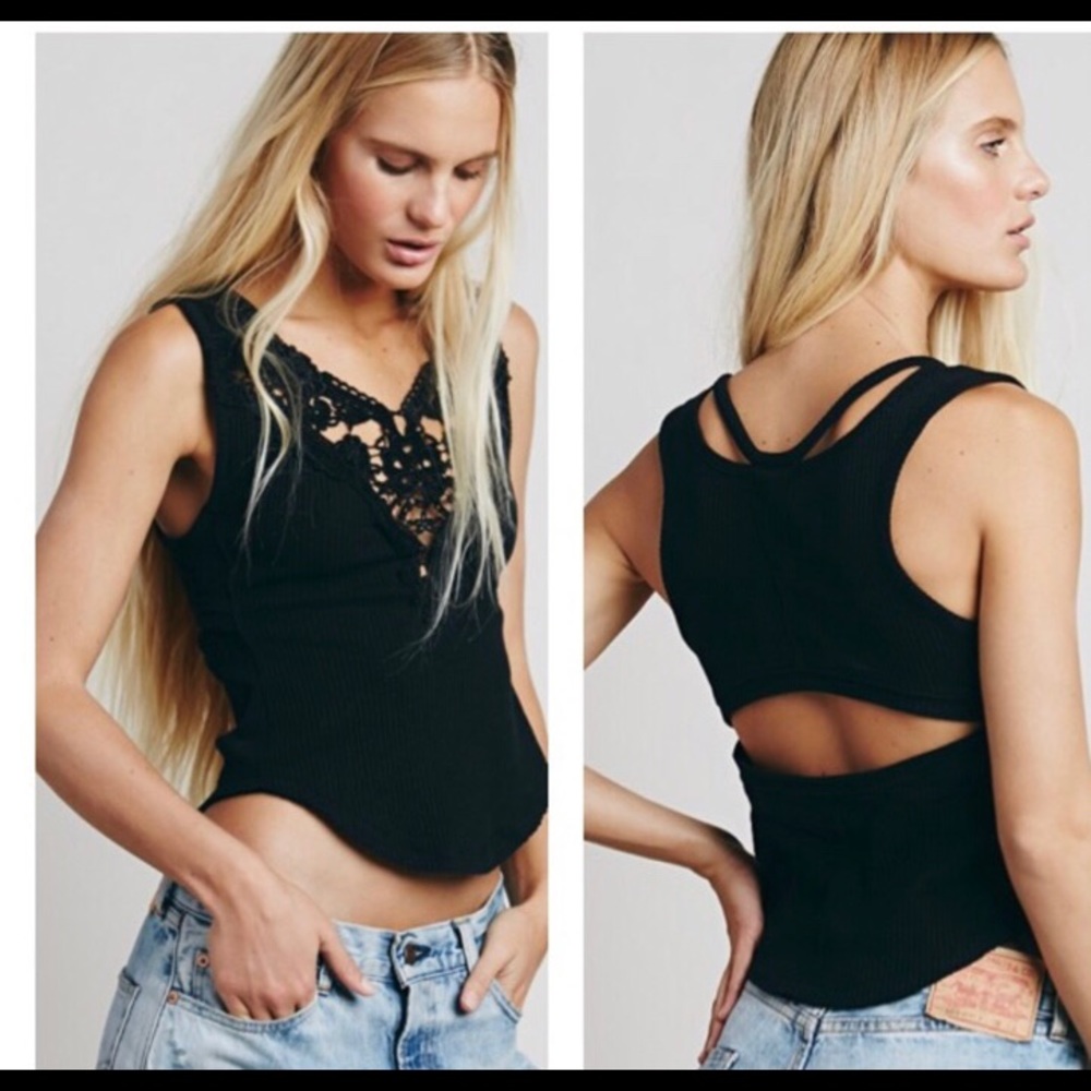 Free People Romantics Black Coco Lace Cutout Tank