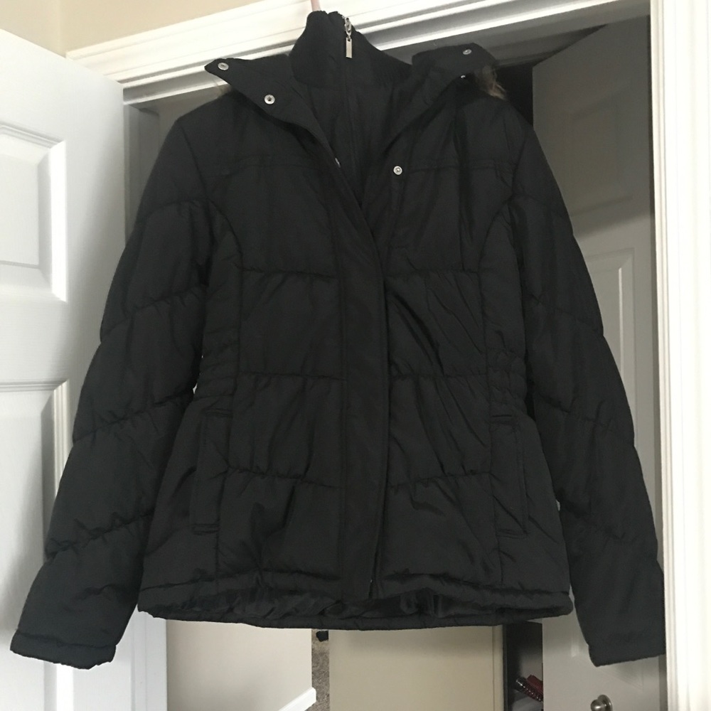 Faded Glory Black Puffer Jacket with fur hood