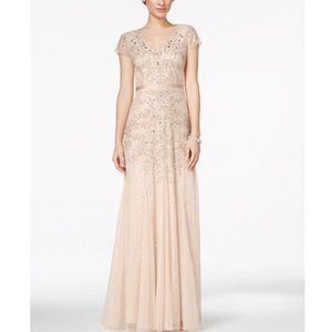 Adrianna Papell Cap Sleeve Beaded Gown