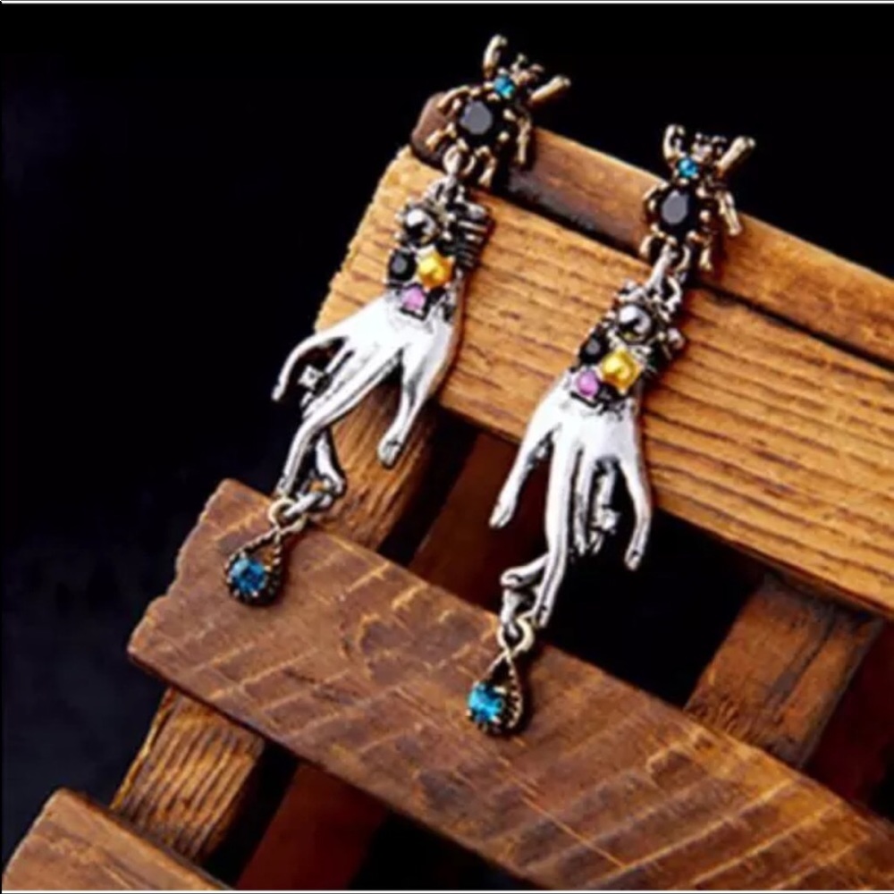 Halloween! BOHEMIAN SPIDER HAND GEM EARRINGS!