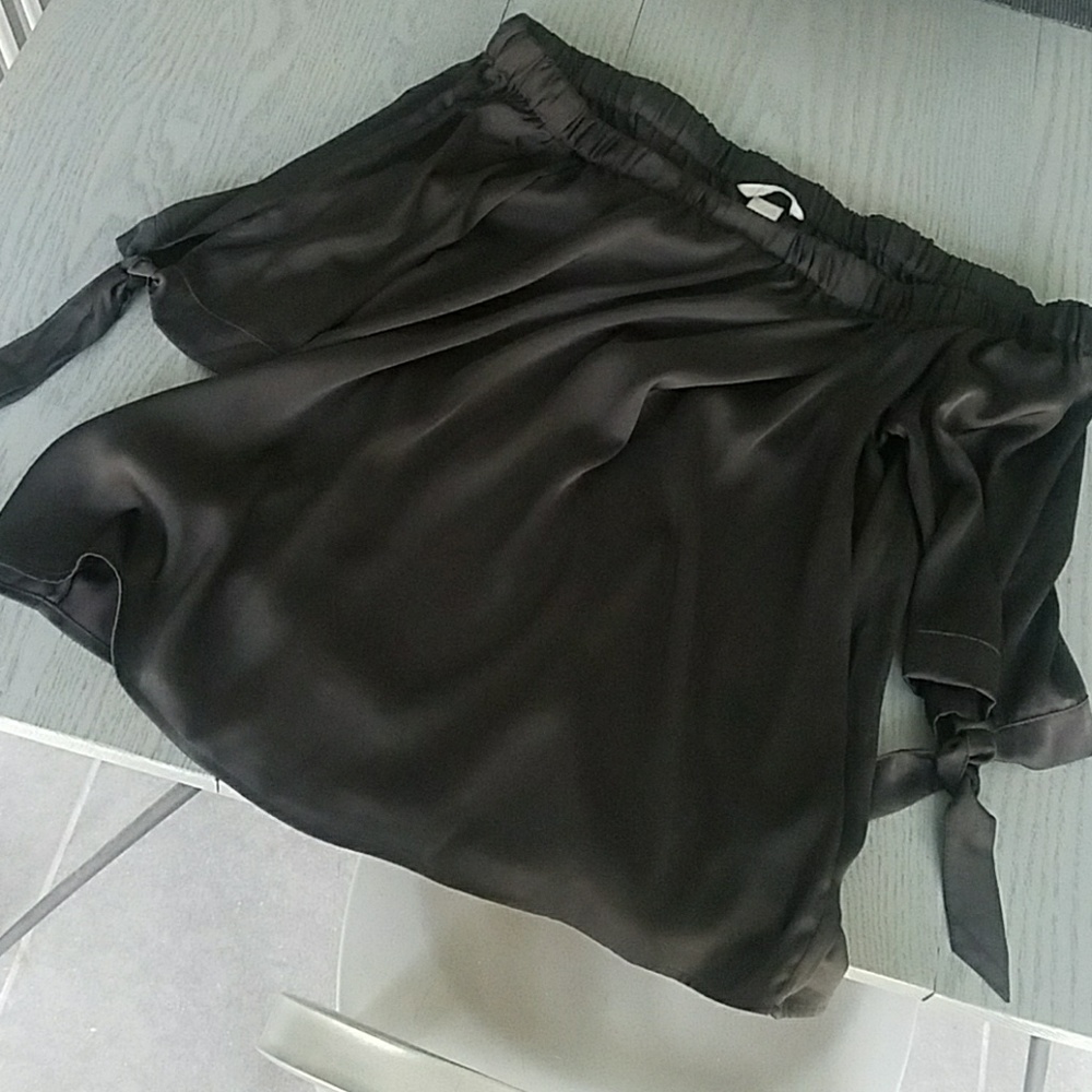 H&M black satin bardot off the shoulder top