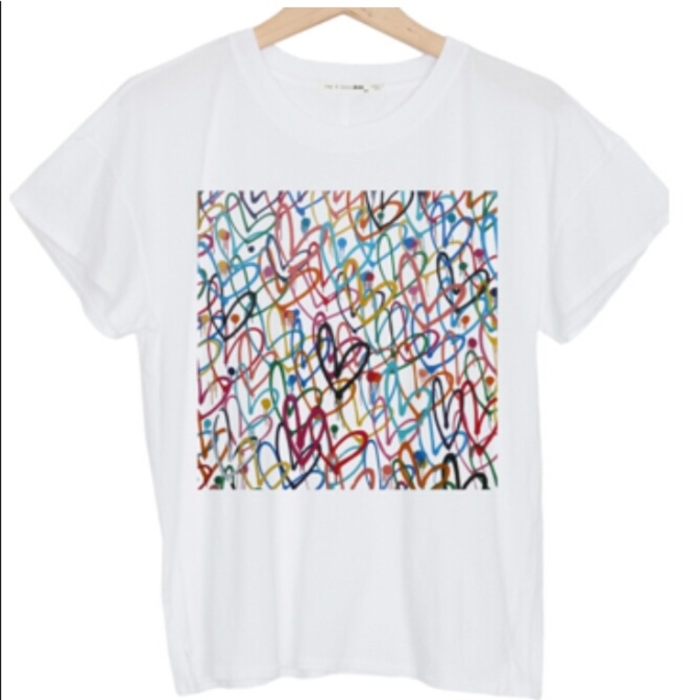 Rag and Bone White Graphic Tee Hearts