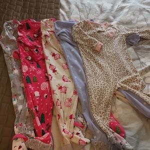 Lot of 5 fleece footed PJs! Include two Christmas!