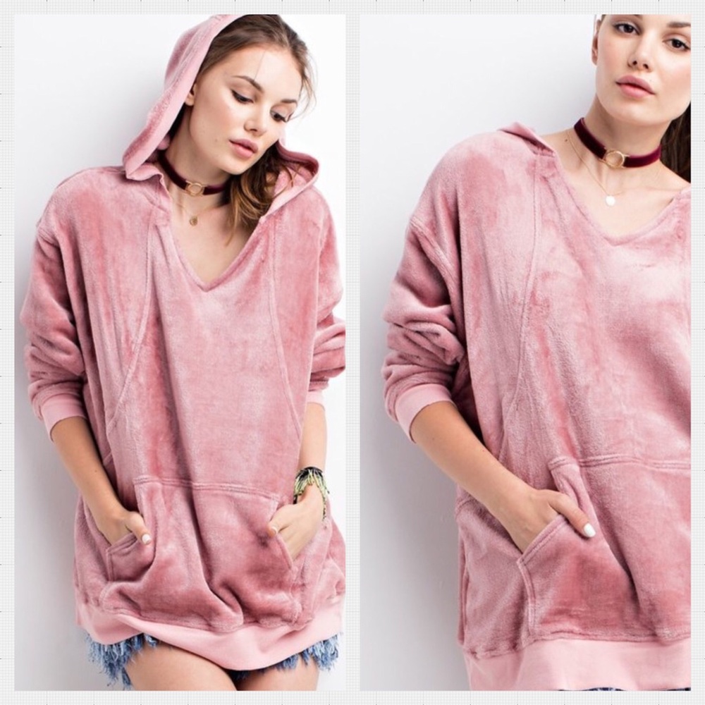💕COZY Mauve Velvet Hoodie. S-M-L - Picture 2 of 2