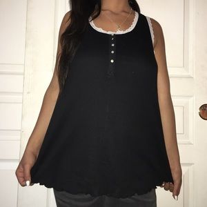 Loose black tank with white lace