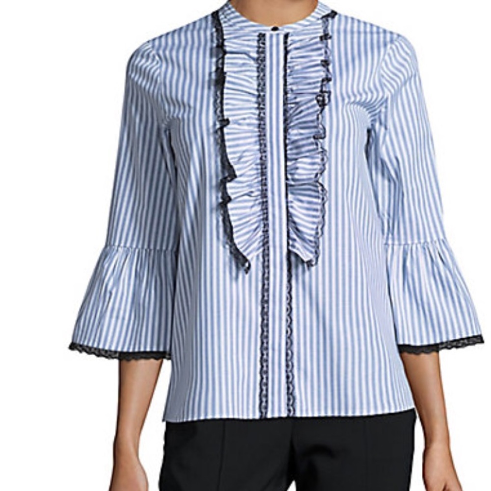 Karl Lagerfeld Paris Striped Ruffled Front Top