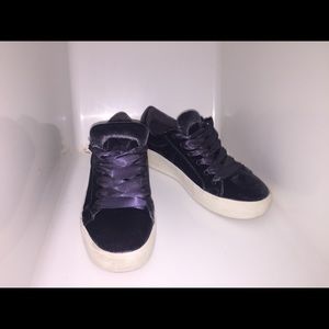 Purple velvet silk trainers