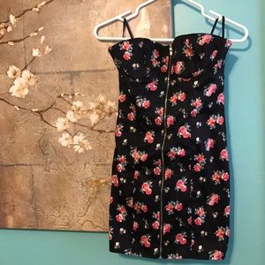 Strapless Rose Patterned Mini Dress