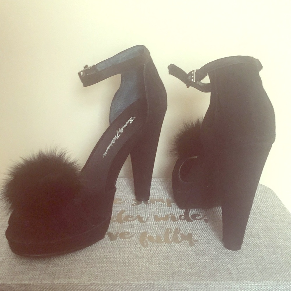 Beverly Feldman Black suede heels
