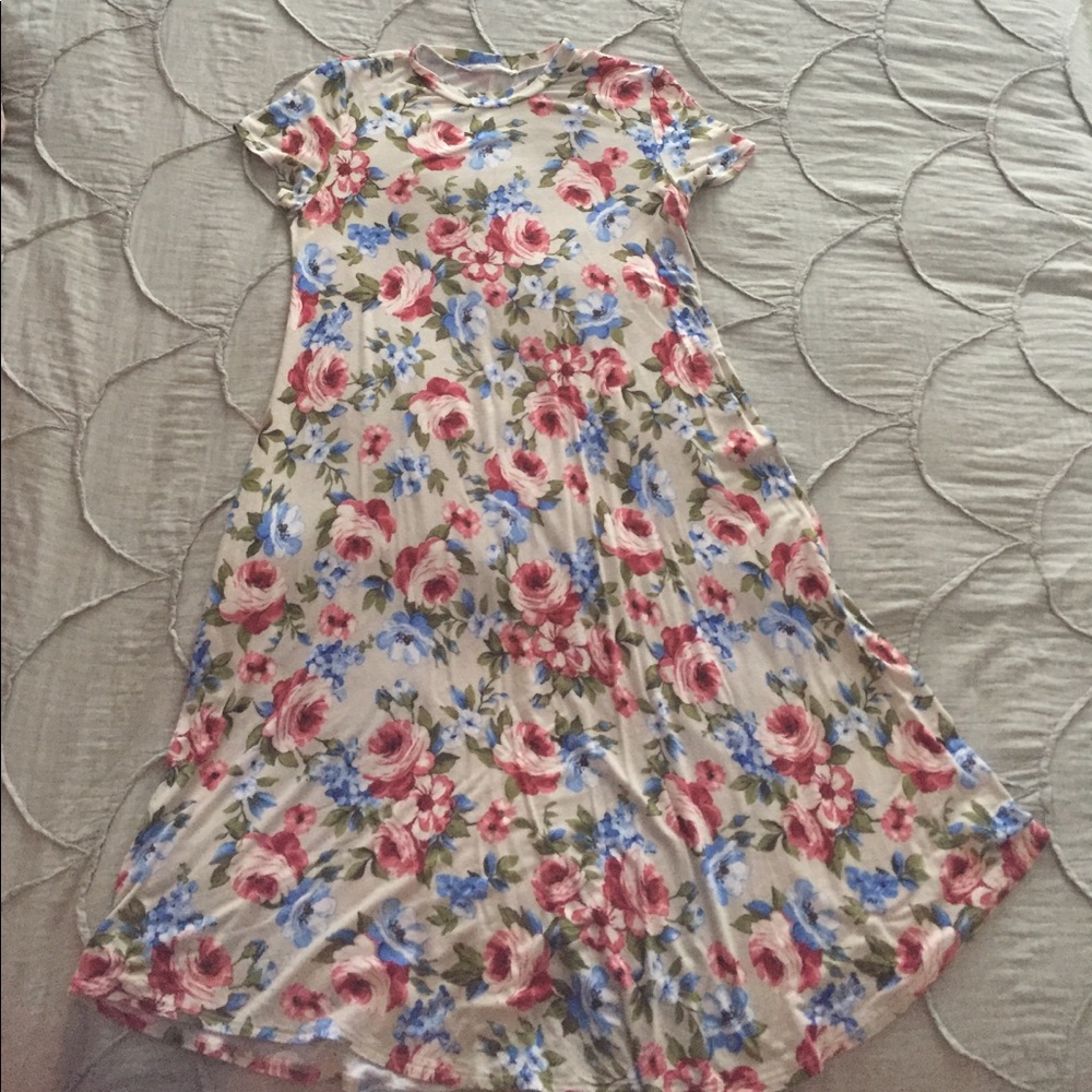 Tan with blue and pink flowers swing dress medium