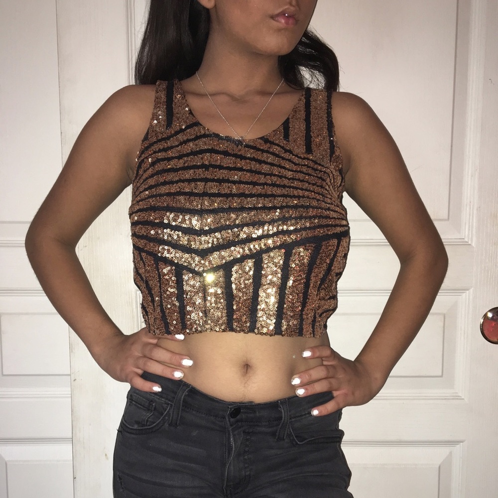 Gold Sequin Tank Crop Top